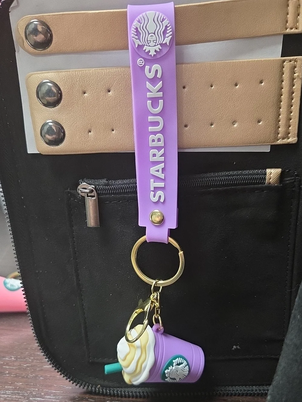 Starbucks Purple Keychain Strap with Frappuccino Charm